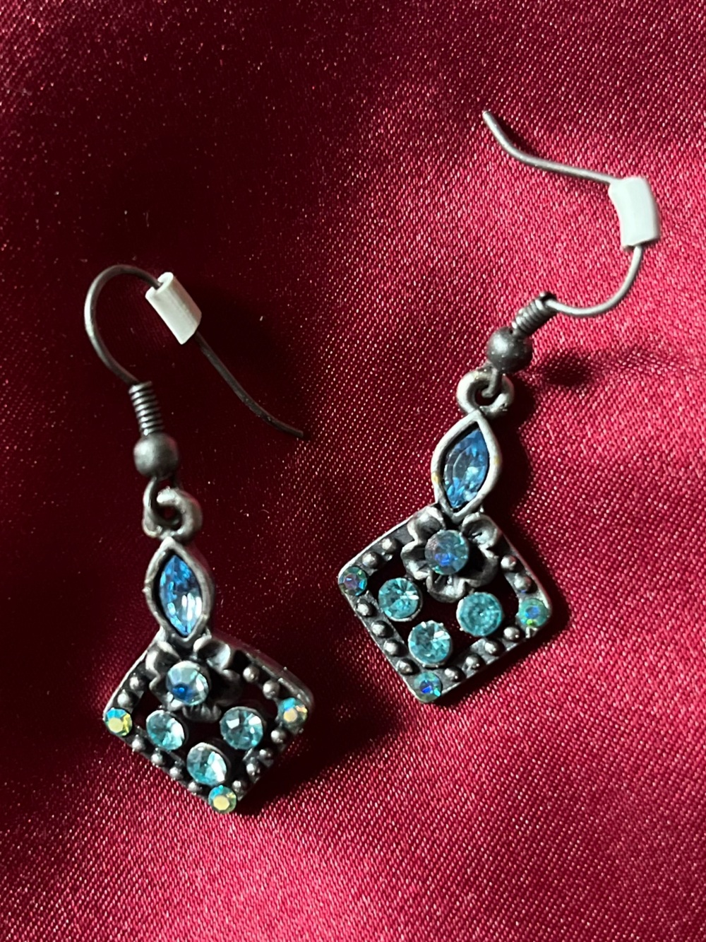 Vintage Blue Crystal Drop Earrings with Silver-Tone Accents